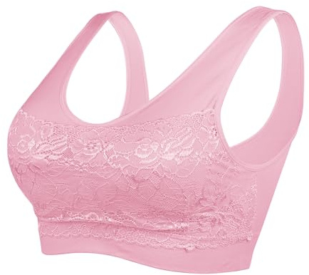 Litthing Women Sports Bra Lace Ladies Padded Bras Seamless Non Wired | Comfort Bralettes for Womens UK, Soft, Pull on, Supportive, Breathable, Push up, Multipacks for Yoga Fitness Everyday