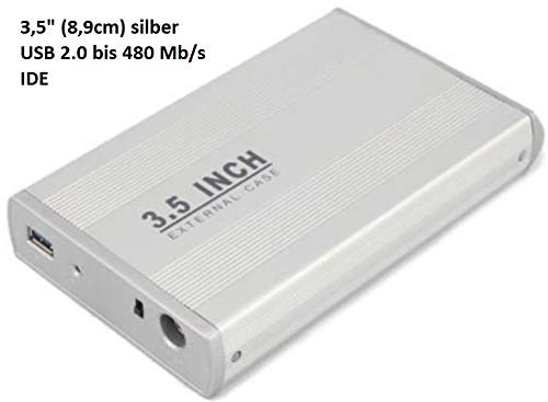 KesCom Boîtier de disque dur externe USB 2.0 en métal 3,5 (8,9 cm) Argent uniquement IDE