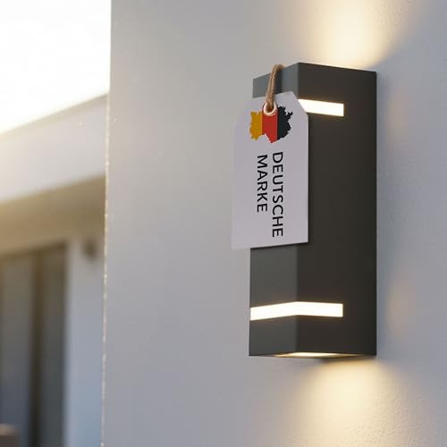max K O M F O R T LED Außenwandleuchte 1329B Anthrazit – moderne Edelstahl Wandlampe mit 2x GU10 Fassung & 2x 5W LED, 4000K neutralweiß, IP44, 230V, Up & Down Fluter Design