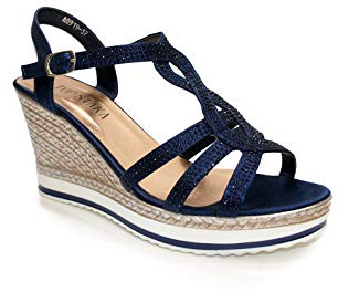 IVACHY Womens Wedge Ladies Crystal Sparkling Sandal Shine Espadrille Platform Shoes Size UK