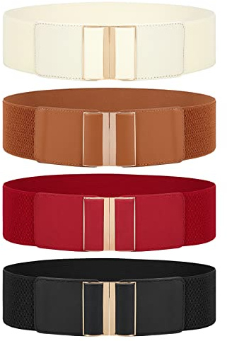 JASGOOD 4 Pack Wide Elastic Stretch Waist Belts for Women Dress Vintage Belt