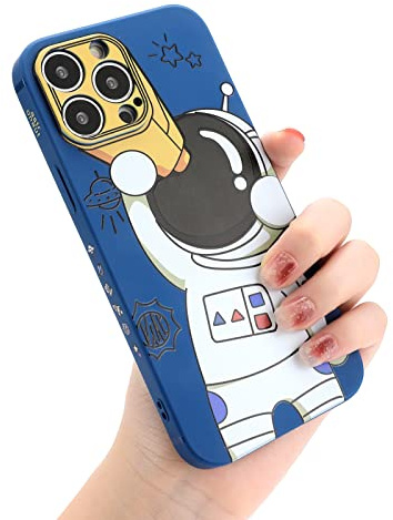 Yonds Queen for iPhone 12 mini Cute Case, Cool Cartoon Astronaut Space Design Stylish Bumper Soft TPU Rubber Protective Anti-Slip Shockproof Creative Case(Blue Telescope, iPhone 12 mini)