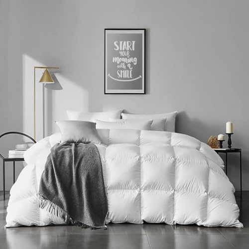 APSMILE Ganzjahres Daunendecke 135x200 cm, 100% Bauwolle Bettdecke mit Daunen und Federn Füllung, Medium Wärme Daunen Bettdecke 450gsm, (135x200 cm, Weiß)