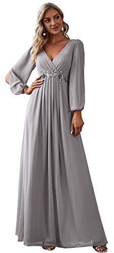 Ever-Pretty Vestito da Cerimonia Elegante Linea ad A Scollo a V A Abiti da Sera 00461 Grigio 36