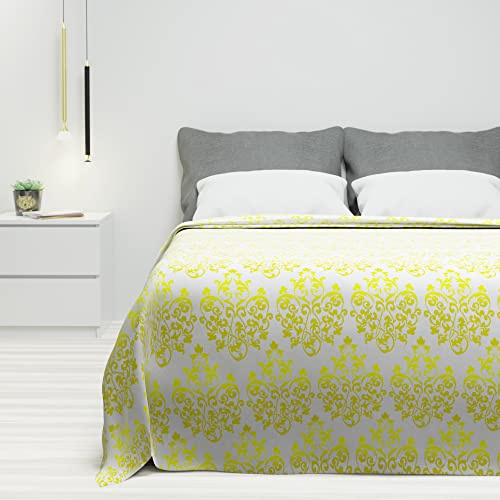 Byour3 - Copriletto Puro Cotone Matrimoniale Letto Singolo Piazza E Mezza Fantasia Damascato Primaverile Estivo Telo Arredo Copritutto Multiuso Copridivano GrandFoulard Coperta (Giallo, Matrimoniale)