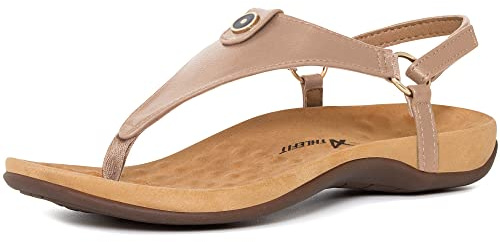 Athlefit Women's Comfortable Orthopedic Sandals Thong Dressy T-Strap Orthotic Casual Summer Arch Support Khaki Sandals size 10
