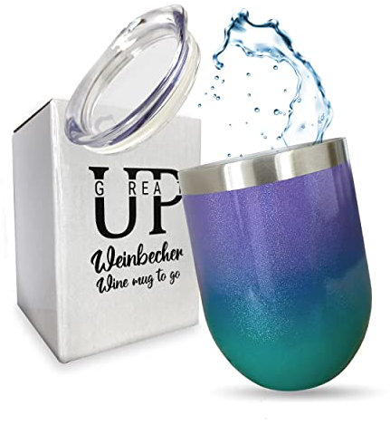 UP GREAT Taza de vino caliente de acero inoxidable Copa de vino Taza de vino para ir con tapa I Pequeño regalo para Navidad Cumpleaños para mujeres Novia colega I Gadgets de camping Autocaravana