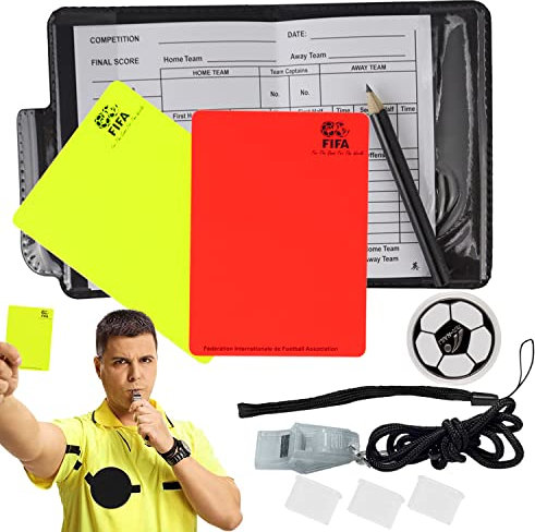 CHRI Schiedsrichter Set Karten Schiedsrichterpfeife,Spielnotizkarten Schiedsrichter Fußball Gelbe Karte Rote Karte Schiedsrichterpfeife Schiri Set mit Schiedsrichterpfeife,Scorebooks,Wählmarke
