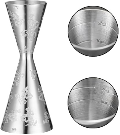 WOMLEX Misurino da cocktail con scala interna da 30/45 ml per cocktail – acciaio inox 304, adatto per bar e appartamenti (foglie, 30 ml e 60 ml)