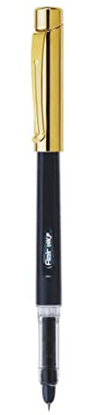 FLAIR Inky Series Gold Liquid Ink Fountain Pen Blister Pack | Stainless Steel Nib With Round Tip | Free 5 Pieces X-Large Jumbo Cartridges | Smudge Free Writing | Blue Ink, Pack Of 1