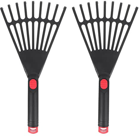 Lawn Rake Head Hand Rake Garden Tool, 2PCS Plastic Hand Soil Tiller with Ergonomic Handle, Small for Leaves, Gardening, Cultivating, Loosening Soil & Spreading Mulch