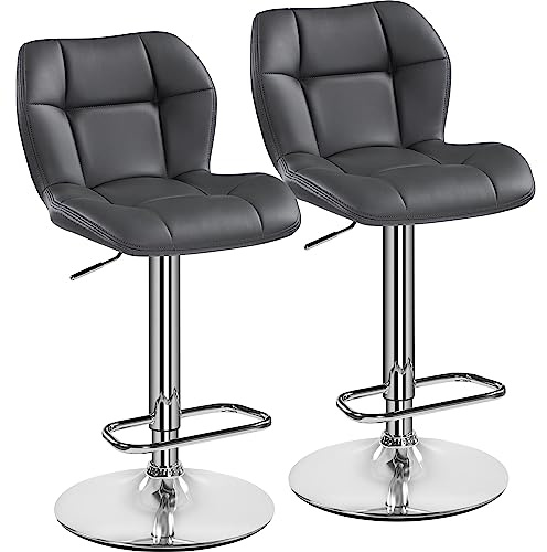 Yaheetech Lot de 2 Tabourets de Bar Réglables en Hauteur Modernes,Chaises de Bar en Similicuir et Métal,Tabouret Haut Capacité de Charge Maximale 136 kg,44 × 50,5 × 89 cm 2/Gris