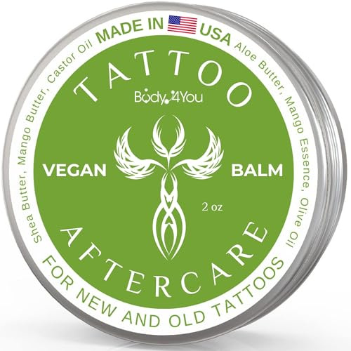 BodyJ4You Tattoo Aftercare Balm - New Tattoo Recovery Cream Moisturizer - Non Greasy Vegan Butter Enhancing Color - Safe Lotion Old Tattooed Skin Sun Protection Natural Skin Care - 2 Oz