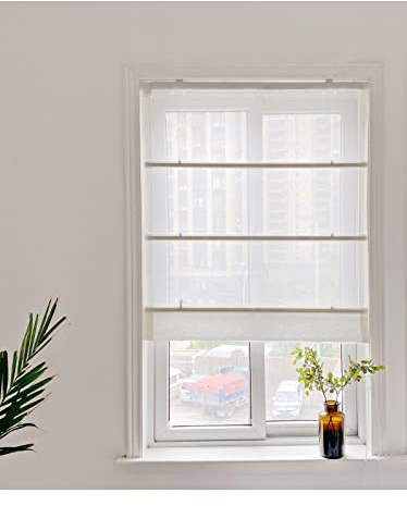 Yaland Estor para ventana, cortina plegable semitransparente, con cierre de velcro, lino, estilo rústico, 100 x 140 cm, arena, 1 unidad