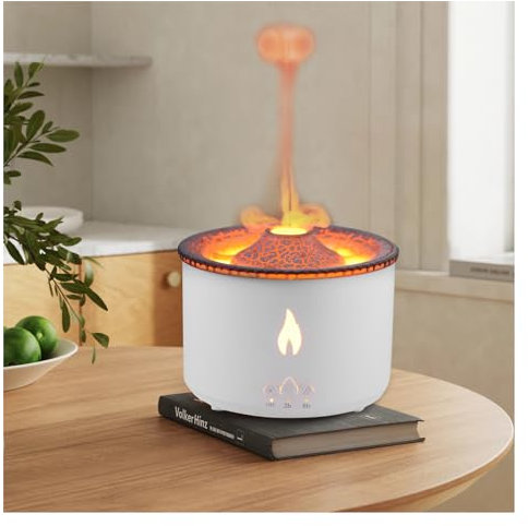 Trsaow Flame Diffuser, Jellyfish and Flame Misting Mode Volcano Humidifier, 360ml Essential Oil Diffuser with Night Light for Home, Yoga, Office, SPA