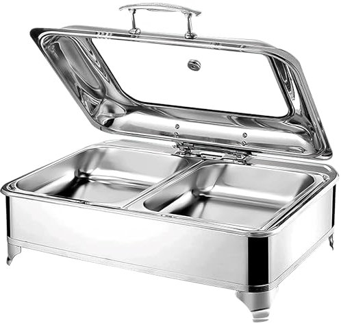 Chafing Dish Elektrisch 9L Edelstahl Speisenwärmer Warmhaltebehälter mit Sichtbarer Glasabdeckung, Elektrisch Buffetwärmer für Partys und Hochzeiten, Einstellbarer Temperatur (0-85 ℃)(Size:GN1/2