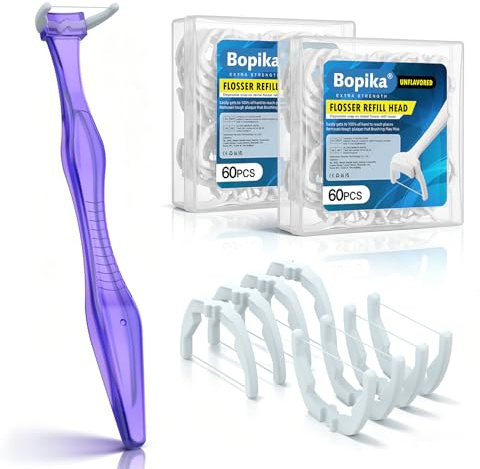 Bopika Dental Floss, Extra Strength Floss with 1 Dental Floss Handle and 120 flosser Refill Heads
