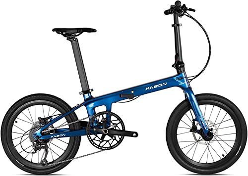 KABON Bicicleta Plegable de Carbono, Ligera Bicicleta de Ciudad Plegable con Cuadro de Fibra de Carbono de 20 Pulgadas con Freno de Disco Hidráulico 105 de 11S con Ruedas de Carbono (Azul Camaleón)