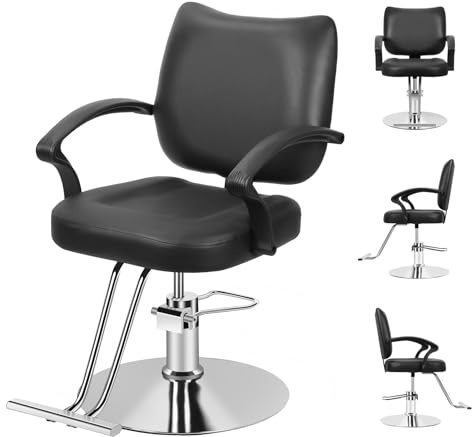 Yokawe Fauteuil de salon de coiffure avec élévateur hydraulique et repose-pieds, capacité de 150 kg, pivotant à 360 degrés pour salon de coiffure, spa, tatouage et studio de beauté, noir