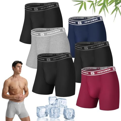 IGOLUMON Bóxer de Bambú para Hombre Calzoncillos 6 Piezas Ropa Interior Hombre Slip Boxer con Bolsillo Anatómico en U, Cinturilla Elástica Ancha, Sin Etiquetas y Sin Costuras