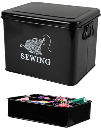 Scatola Artigianale Metallica cucito - 2 Strati con Vassoi, Cassetta degli Attrezzi da Cucito per Assortimento Set di Finitura