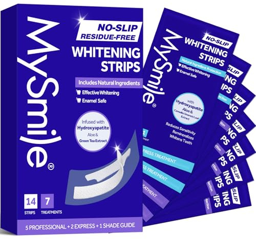 MySmile Teeth Whitening Strips, Hydroxyapatite-Infuse White Strips, Non-Sensitive Teeth Whitening with Soothing Natural Ingredients, Enamel-Safe, Residue-Free, Non-Slip, 7 Treatments Kit