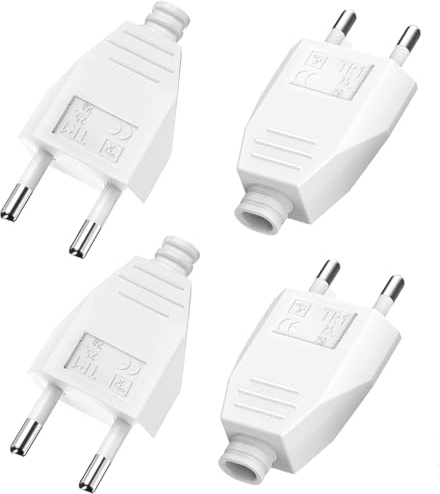 Set med 4 platta europeiska pluggar (250 V, 2,5 A), 2-stifts Schuko-kontakt, platt kontakt, europeiskt reservuttag