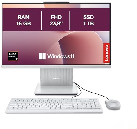 Lenovo IdeaCentre All-In-One AI-PC | 23.8Full HD Display | AMD Ryzen 7 250 | 16GB RAM | 1TB SSD | AMD Radeon Grafik | Win11 | Augenschutz | Inkl.USB Maus-Tastatur | Cloud grau | 3 Monate Premium Care
