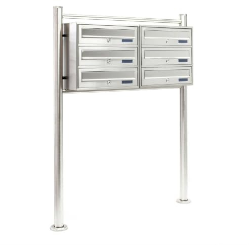 Bloc 6 boites aux Lettres sur Pied 2x3 Compartiments superposés Acier Inoxydable 16_0000044