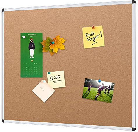 VIZ-PRO Cork Notice Board, 90x60cm, Silver Aluminium Frame
