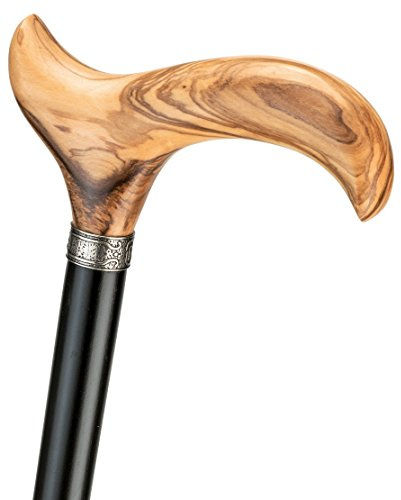 Gehstock Olivia, Derbygriff echtes Olivenholz, Silber-Designring, Stock schwarz lackiertes Buchenholz,mit Gummipuffer
