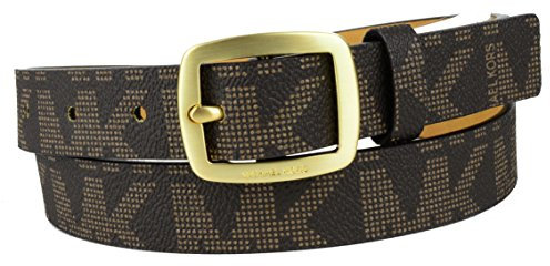 Michael Kors Womens Thin Brown MK Logo Belt Gold Buckle Sz Large