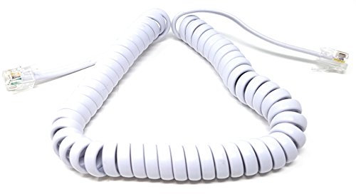Maincore 2m long White RJ10 to RJ10 Coiled Spiral Telephone Handset Receiver Cable Wire Lead Cord (Available in 2m, 3m, 5m, 6.5m) (2m)