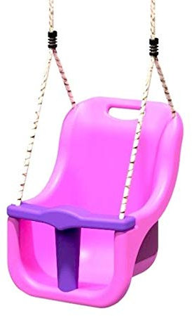 Rebo® Back Supporting Baby Safety Swing Seat Adjustable Ropes - Pink | OutdoorToys | Made from tough wipe-clean plastic, fits most popular makes of swing frames, adjustable ropes