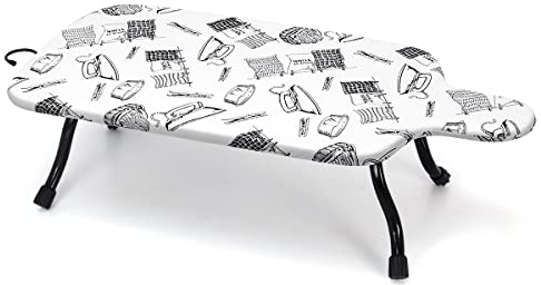 Duwee 15x30 Table Top Ironing Board Extra Wide with Anti-Rust Hanging Hook and Removable Washable Cotton Cover, Steel Mesh Top Ironing Boards with 10mm Thicken Double Layers Feltpad and Foam,White
