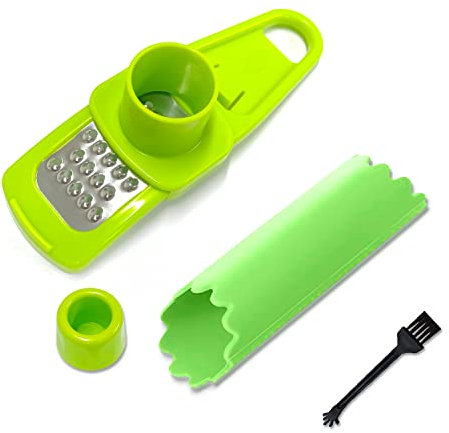 Kitchen Artifact Garlic Mill With Silicone Peeler, Cleaning Brush, Press, Cutter, Chopper - Stainless Steel