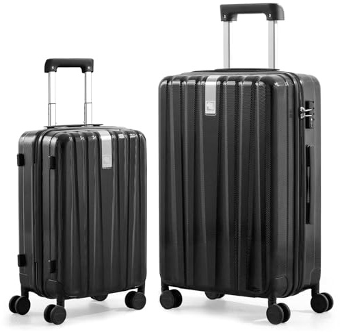 Hanke Luggage Sets 2 piece Carry On Luggage with Wheels PC Hard Shell Suitcases Lightweight Checked Travel Luggage Large Travel Suitcase Woman Men 20/29 Inch(Jet Black)