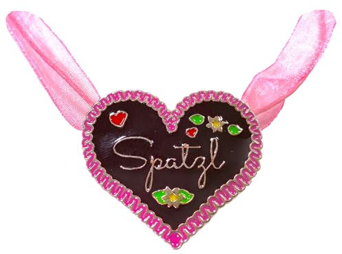BF Souvenirs Halskette Trachtenkette im Lebkuchenherz-Design - Herz Oktoberfest Fasching Tracht Karneval Liebe Geburtstag Hochzeit Junggesellinnen Abschied (SPATZL in rosa)