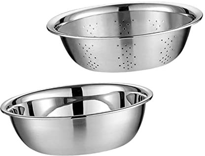 1 Set Vasca Drenante Setaccio Lavaggio Riso Contenitori Per Lo Scarico Degli Alimenti Scola Verdure Ciotola Del Filtro Da Cucina Insalatiera Metallo Acciaio Inossidabile Cibo