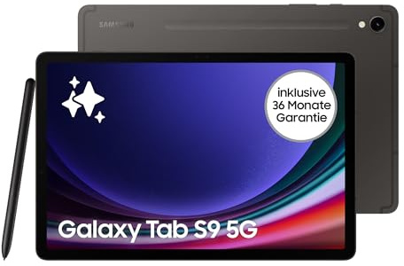 Samsung Galaxy Tab S9 AI-Android-Tablet, 5G, 128 GB / 8 GB RAM, MicroSD-Kartenslot, Inkl. S Pen, Simlockfrei ohne Vertrag, Graphit, Inkl. 36 Monate Herstellergarantie [Exklusiv bei Amazon]