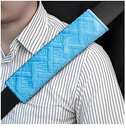 CGEAMDY 2 Pcs Almohadillas Cinturon Coche, Universal Versátil Funda Cinturon Coche, Fundas para Cinturón de Seguridad 26CM, para Adulto Niños Hombres y Mujeres, Protegen Hombro Cuello (Azul)