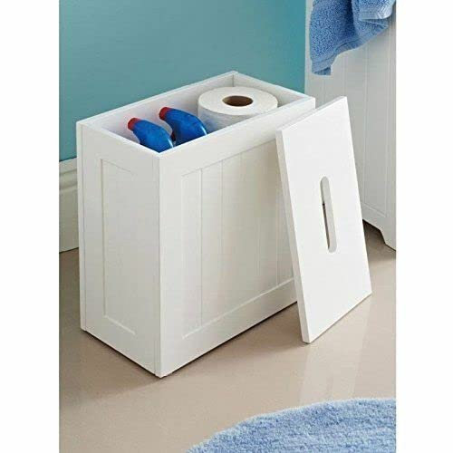 Armario de Almacenamiento, Caja de Almacenamiento de Productos de Limpieza de inodoros para baño con Unidad de Almacenamiento con Acabado crujiente Blanco