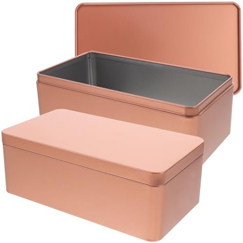 MAGICLULU Empty Tin Box 2pcs Metal Rectangular Tins with Lid Tinplate Tea Cookie Storage Containers for Treat Candle Soap Rose Gold