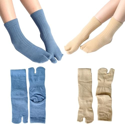 Lot de 2 paires de chaussettes d'hiver chaudes Tabi | Design élastique à deux orteils pour tongs | Chaussettes confortables en coton pelucheux pour homme et femme | Chaussettes japonaises en V, #1,