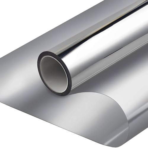 Qobobo Pellicola Specchio per Vetri Finestre Pellicola Oscurante Specchio Adesiva Privacy 44.5 x 200 cm Pellicole per Vetri Isolamento Termico Pellicola Satinata Anti UV Argento