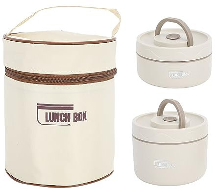 Duokon Caja de Acero Inoxidable, Lonchera Aislada Apilable a Prueba de Fugas con Bolsa Térmica, Contenedor de Alimentos Portátil para el Hogar, Oficina, Camping (White #11)