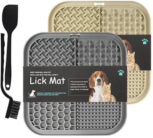 BASVII Schleckmatte Hund 20x20 cm, 2 Pcs leckmatte Hund mit saugnäpfen, für Haustier Angst Relief und langsam füttern, schleckmatte Katze. (Cyan + Lila, 20X20CM)