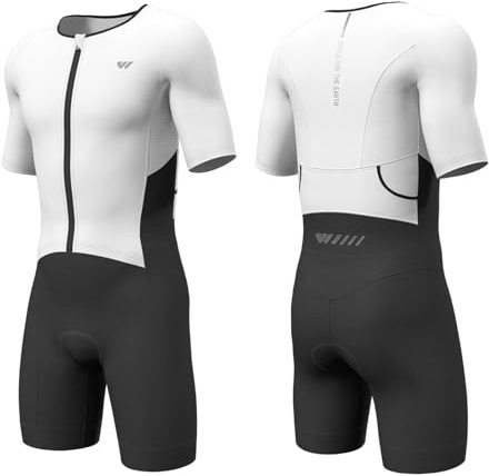 Wulibike Triathlon kostym herr trisuit kortärmad, hög elasticitet andas snabbtorkande triathlondräkt för män racing och triathlon tävlingar, Vit, M