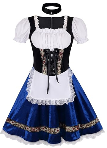HAPNBCELE Oktoberfest Costume for Womens, German Dirndl Dress Puff-Sleeves Traditional Bavarian Carnival Halloween Outfits