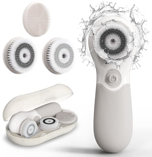 Spazzola per il viso con 3 accessori e 2 velocità, pulizia profonda e esfoliante, per tutti i tipi di pelle, con inserto in silicone e custodia da viaggio, senza plastica, spazzola elettrica per la